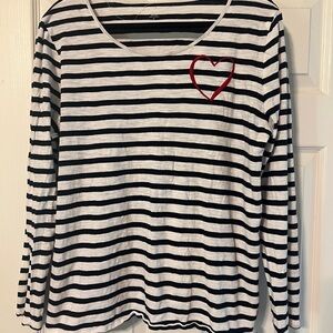 Loft Outlet Striped Long Sleeve Top with Heart Patch